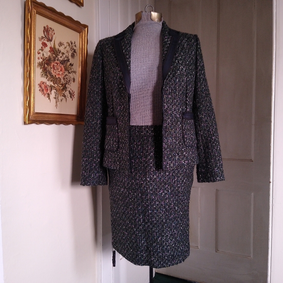 J. CREW Two Piece Teal Tweed Skirt Suit - Picture 6 of 10